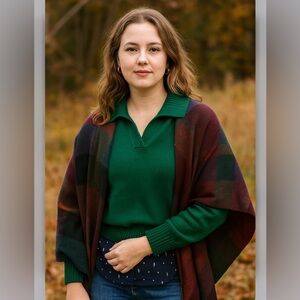 INDUSTRY | Forecast Green Sweater with Ribbed Collar V-neck